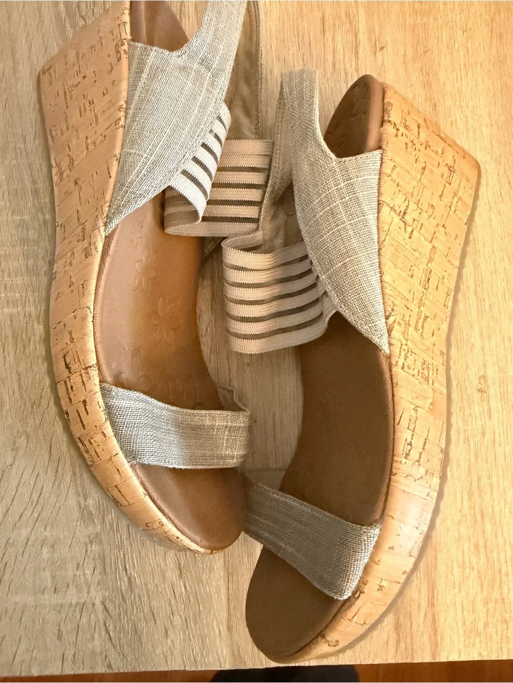 Wedge Sandals in Light Gray with Cork Heel